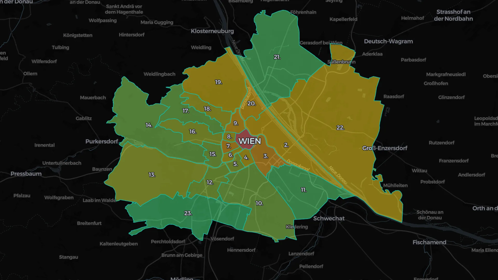 Mietpreiskarte Wien nach Bezirken