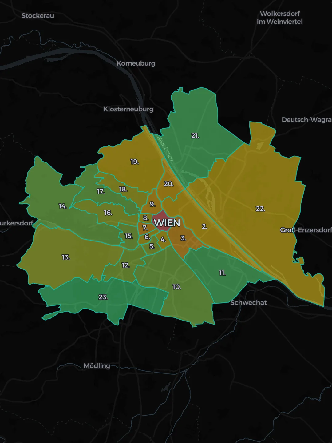 Mietpreiskarte Wien nach Bezirken