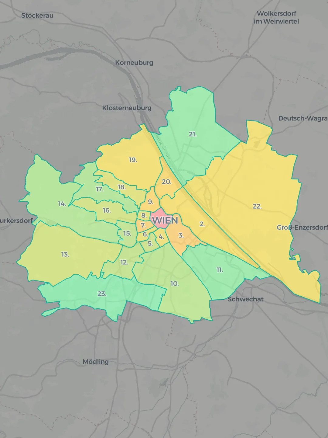 Mietpreiskarte Wien nach Bezirken